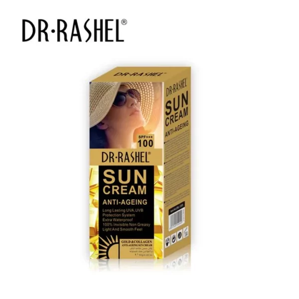 DR.RASHEL Sun cream Anti-Aging Summer Moisturizer UV protector SPF100 Sunscreen Lotion Gold collagen sun block cream 80g DRL 1309 package