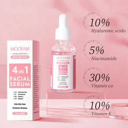 MOOYAM 4 in 1 Facial Serum with Niacinamide, Vitamin C, Hyaluronic Acid, Vitamin E Face Brightening Serum, Anti Acne, Moisturizing, Anti Wrinkles, Anti Ageing, smooth wrinkles, evens skin tone 1