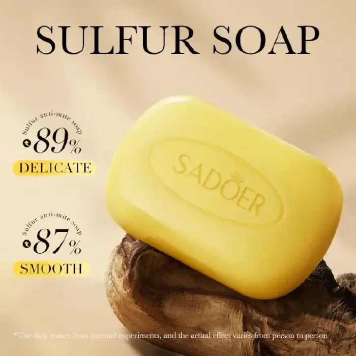 SADOER Sulfur Soap Mite Removal Soap, for Gentle Cleaning, Remove Acne and Smooth Skin Sulfur Cleanser Body Wash, Face Wash Bar Face Body Care 2