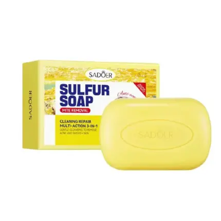 SADOER Sulfur Soap Mite Removal Soap, for Gentle Cleaning, Remove Acne and Smooth Skin Sulfur Cleanser Body Wash, Face Wash Bar Face Body Care