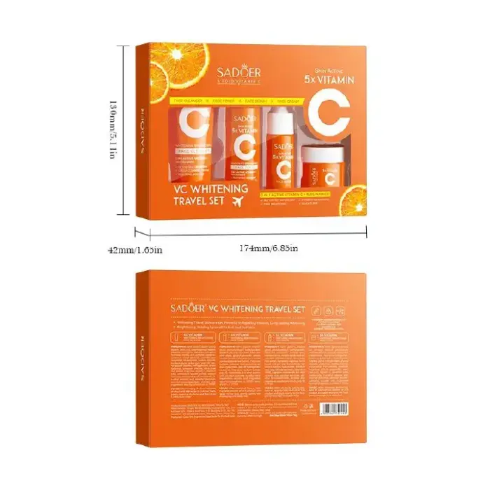4Pcs SADOER 5x Vitamin C Skincare Travel Set for travelling, With Facial Cleanser, Toner, Serum, & Face Cream, Moisturizing Face Skin Care Kit for Anti-Aging, Anti-Wrinkle, whitening Brightening