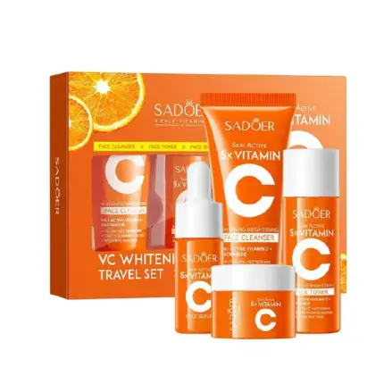 4Pcs SADOER 5x Vitamin C Skincare Travel Set for travelling, With Facial Cleanser, Toner, Serum, & Face Cream, Moisturizing Face Skin Care Kit for Anti-Aging, Anti-Wrinkle, whitening Brightening