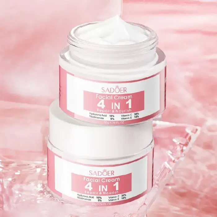 SADOER 4 in 1 Facial Cream with Hyaluronic Acid, Nicotinamide, Vitamin C, and Vitamin E moisturizing, brightening, nourishing, and repairing face cream 2