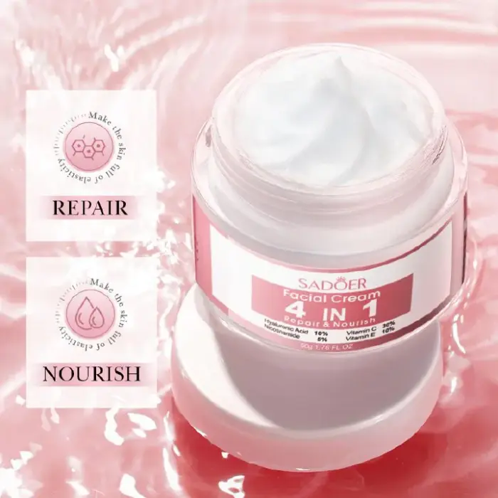 SADOER 4 in 1 Facial Cream with Hyaluronic Acid, Nicotinamide, Vitamin C, and Vitamin E moisturizing, brightening, nourishing, and repairing face cream 3