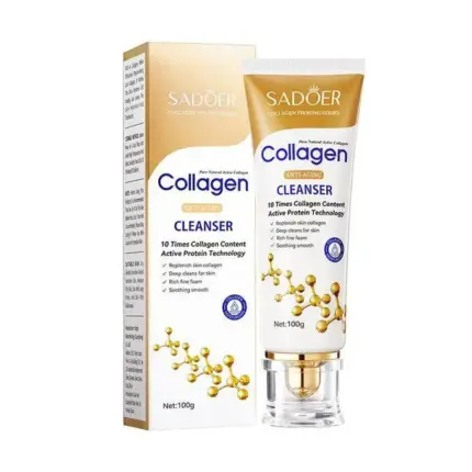 Sadoer Collagen Anti Aging Facial Cleanser, Collagen Foaming face Cleanser, can combine with Vitamin C, Replenishes Skin Collagen, Soothe and Smooth, Deep Cleaning, clear pores