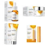 4 in 1 SADOER Skin Care Set Vitamin C Serum Brightening Whitening Moisturizing Gifts Set Face Vitamin C Essence + Face Cleanser + Brightening Vitamin C Face Cream + Lip Balm