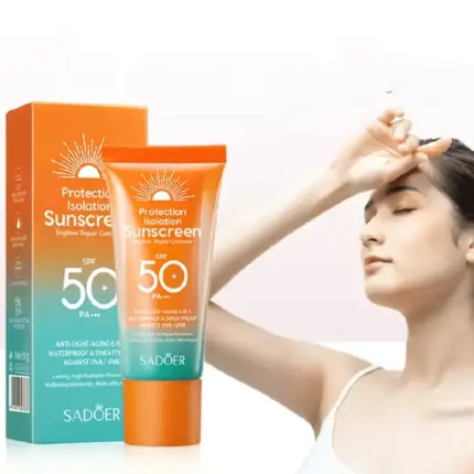 SADOER Double Burrel Sunscreen SPF 50 Anti Light Aging Sunscreen SPF 50, Use After Kin Care Products Like Vitamin C Serum, Salicylic and Niacinamide 1
