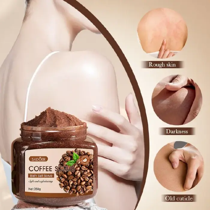 Sadoer Coffee Scrub Exfoliating Brightening Cleaning Dark Spots Removal Fade Melanin Pigmentation Whitening Scrub Coffee Sea Salt Bath SPA for Face Body 2